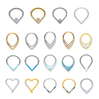 ASTM F136 Titanium bentuk hati CZ Opal Inlay Septum cincin hidung lingkar tulang rawan Tragus Helix segmen anting tindik tubuh perhiasan