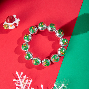 Trendy Christmas Snowman Bell Printed <strong>Bracelet</strong> New Year Party Cute <strong>Large</strong> round Resin <strong>Bead</strong> with Alloy Elastic Beaded <strong>Bracelets</strong> - Product Image 5