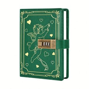 Carnet de notes en cuir PU de luxe rétro B6 avec serrure à code, 100 feuilles, reliure cousue, pages épaissies, porte-stylo, cadeau - Product Image 1