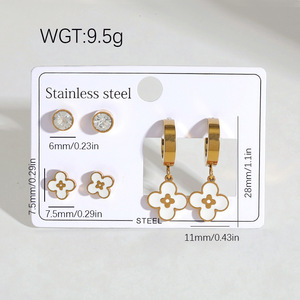 Aço inoxidável banhado a ouro brincos com flor geométrica e coruja design conjunto de jóias das mulheres na moda - Product Image 4