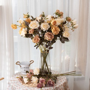 3 Têtes de fleurs artificielles en soie, rose brûlée, pour décoration de mariage, fête, centre de table - Product Image 1