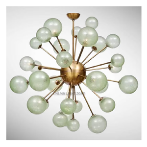 Lustre Sputnik en verre et laiton de style mid-century des années 1950, luminaire de plafond rétro pour salle à manger, salon, décoration intérieure - Product Image 1