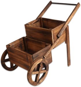 Jardinière verticale à 2 niveaux Chariot en bois de style campagnard Grand kit marron pour jardin Décoration extérieure Plantation pour utilisation en pépinière - Product Image 4