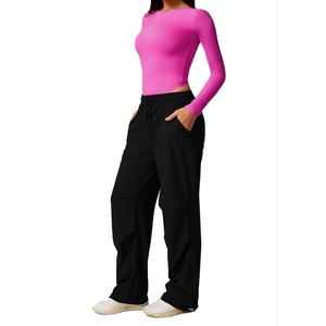 Vêtements de sport pour femmes sur mesure, pantalon de sport à séchage rapide, pantalon évasé à taille haute, jambes larges et poche, pantalon de fitness - Product Image 4