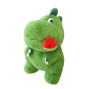 Peluche de peluche de dinosaurio de melocotón, juguete de peluche suave verde para niños, regalo de cumpleaños, muñeco de peluche para comer sandía