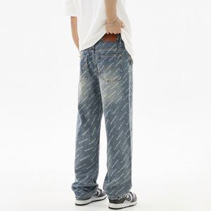 Pantalon en jean tendance pour garçons, coupe droite taille haute, style rétro, populaire auprès des jeunes - Product Image 3