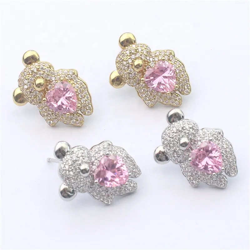 CH-LAE0147 Hot sale lovely Bear earring studs Good quality zircon earrings jewelry wholesale earrings making