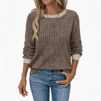 Pull-over décontracté pour femme, col rond, blocs de couleur, manches raglan, tissu doux, automne-hiver, manches longues, personnalisable OEM