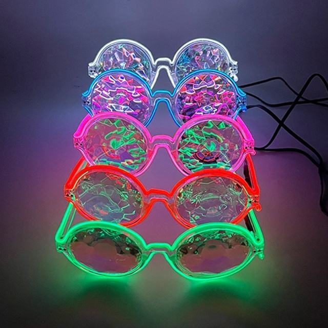 Light up Kaleidoscope Luminous Disco Glasses Music Dance Festival Rave Colorful Lens Crazy Party Sunglasses Kaleidoscope Glasses