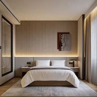 Ensemble de lit king size en bois massif pour chambre d'hôtel commerciale avec panneau mural LED intégré, écologique et moderne pour l'hôtellerie