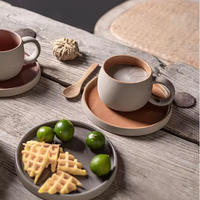 Ensemble de tasses à latte d'eau en grès, fait à la main, style nordique, en céramique, café, thé, tasse avec soucoupe