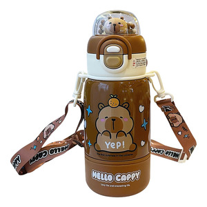 Bouteille d'eau isotherme Hello Cappy 500 ml avec double paille pour enfants, idéale pour l'école, avec sangle et motif ours - Product Image 4