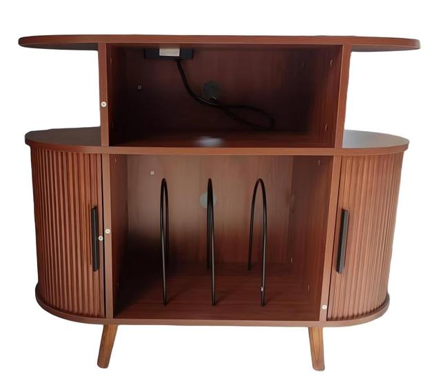 Popular Retro Style Organizer Record Player Stand with Storage Vinyl Roll Floor CD Record Storage Rack Display