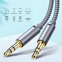 Cable auxiliar de coche trenzado personalizado de 1M, muestra gratis, varios colores macho a macho, 3,5mm, AUX, transferencia de datos de sonido sin pérdidas, Cooper, chaqueta Tpe