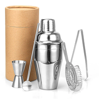 Ensemble de 5 pièces pour cocktails, shaker à martini, avec passoire, kit de barman en acier inoxydable, mélangeur de boissons avec doseur