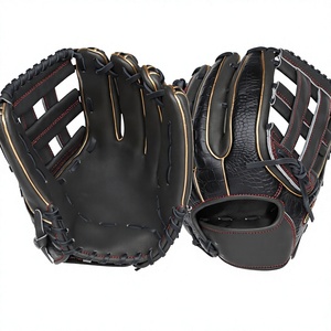 Gants de baseball en cuir Kip personnalisés pour droitier, durables, noirs avec surpiqûres dorées - Product Image 4
