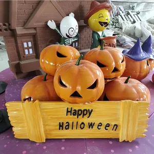 Halloween Decorations 3D Fiberglass Pumpkin And House Statues Outdoor Large Sculpture