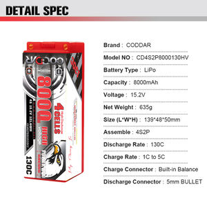 CODDAR 4S 8000MAH HV 15.2V 130C 260C 5mm mermi sert çanta RC LiPo pil için 1/8 1/10 RC araba tekne - Product Image 4