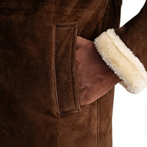 Manteau d'hiver long pour homme en cuir véritable, écologique, respirant, imperméable, anti-plis, col mandarin, double boutonnage - Product Image 6
