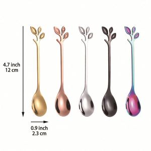 Cucharas Mini de Acero Inoxidable con Logotipo Personalizado, Acabado Espejo, Chapado en Oro, para Café, Postres y Té, con Mango en Forma de Hoja, 10 ml, para Fiestas - Product Image 2