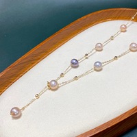 Collier pendentif réglable en acier inoxydable plaqué or avec perle ronde d'eau douce de 8-9 mm et chaîne torsadée de type Singapour