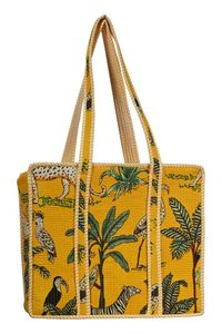 Handmade Premium Quality Classical Design Printed Block Print <b>Tote</b> <b>Bag</b> with Border Yellow & Green In Wholesale Price For Women - Product Image 3