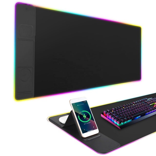 NEW 15W Fast Gaming RGB Wireless Charging Desk Mouse Pad with Phone Holder Ultra-Smooth Surface Anti-slip Rubber Mousepad Stock