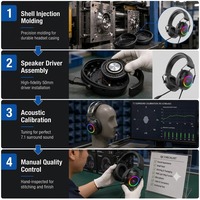 Casque de jeu supra-auriculaire à réduction de bruit OEM ODM avec structure métallique, coussinets en cuir et codec pour mobile et PC