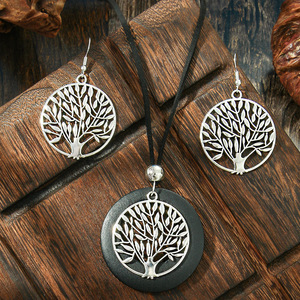 Vintage Alloy <b>Necklace</b> And Earring Set Water Drop Shape Antique Silver Plated Women's Jewelry Sets Fashion <b>Boho</b> Style - Product Image 2