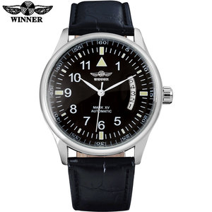 WINNER-<span class=keywords><strong>montre</strong></span> automatique pour hommes, marque populaire, luxe, cadran noir, verre transparent, date automatique, bracelet en cuir - Product Image 2