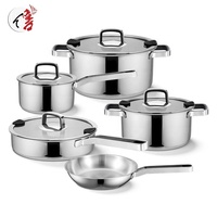Ensemble de batterie de cuisine de luxe classique 9 pièces en acier inoxydable triple couche, antiadhésif, avec casserole et poêle – Compatible induction et écologique