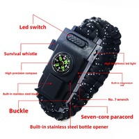 Bracelet de survie en paracorde avec lumière LED et couteau d'urgence - Bracelet en cuir tressé multifonctionnel, réglable pour le camping