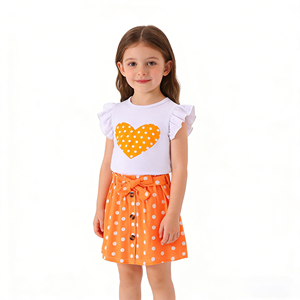 Ensemble jupe d'été pour <span class=keywords><strong>fille</strong></span>, ensemble short pour enfants, tenue décontractée 2 pièces avec haut à manches courtes et short pour filles - Product Image 3