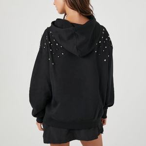 Robe polaire mi-longue personnalisée pour femmes, <span class=keywords><strong>sweat</strong></span>-shirt surdimensionné à la mode d'automne, pull à capuche en polaire clouté de diamants pour femmes - Product Image 4