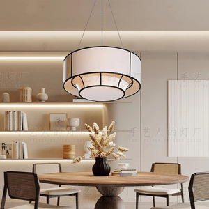 Lustre rond en tissu noir de style chinois moderne à LED pour salon, hôtel, restaurant - Product Image 4