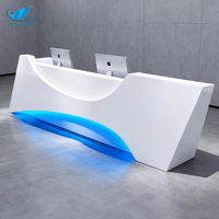 Bureau d'Accueil Courbé de Luxe LED, Comptoir de Réception Moderne pour Magasin, Meuble d'Accueil Esthétique