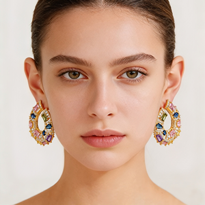 Pendientes de Aro en Forma de U Bella Viva Luxury, Latón Chapado en Oro de 18K con Circonita Cúbica <span class=keywords><strong>Multicolor</strong></span>, Regalo Ideal para Mujer - Product Image 1