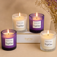 Gros Bougie Parfumée Pot Verre Côtelé Coffret Cadeau Marque Privée Cire Soja Aromathérapie Fêtes Cadeaux