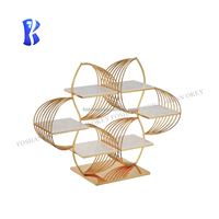 Banquete de fiesta Buffet Catering Cupcake Display Risers Decoraciones de mesa Vidrio dorado y soporte de pastel y postre de metal Set Boda