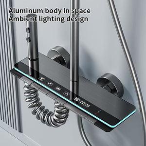 Polished Aluminium Gray <strong>Thermostatic</strong> <strong>Shower</strong> Faucet Set Digital Display Soft Rain Ceramic Hotels <strong>Tap</strong> for Apartment Jet Hot Cold - Product Image 3