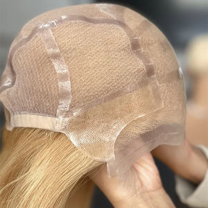 2024 cheveux timides nouveauté sans colle médical blonde perruques pleine dentelle soie Silicone Style droit avec dentelle transparente cheveux humains - Product Image 1