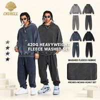 CNSHELL Set Hoodie & Jogger Pria Musim Gugur 420G Heavyweight Acid Wash Terry 2 Potong, Tracksuit Streetwear Vintage Oversized