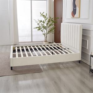 <span class=keywords><strong>Cama</strong></span> Doble Moderna Blanca con Almacenamiento, Muebles de Dormitorio, Cabecera de Madera Suave, Estructura de <span class=keywords><strong>Cama</strong></span> con Tela de Lino - Product Image 4