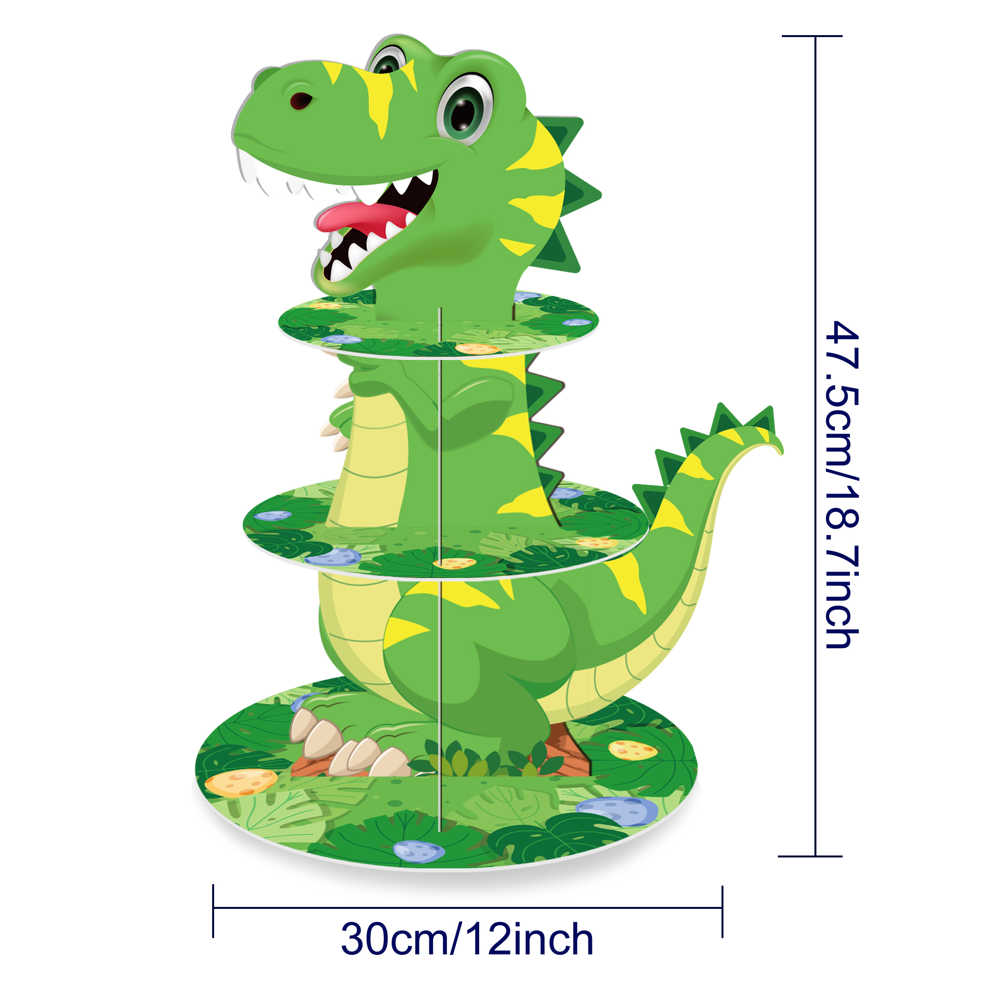 3-stöckiger Dinosaurier-Cupcake-Ständer – Dino-Mottoparty-Zubehör, 38 Cm Hoch, Aus Stabiler Pappe, Wiederverwendbar