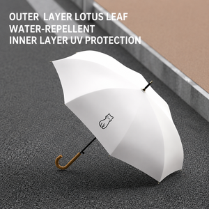 Parapluie droit de 23 pouces au design esthétique minimaliste et mignon, avec logo personnalisé, pour le soleil et la pluie, protection UV UPF 50+, avec poignée en bois en forme de J - Product Image 2