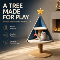 Petit arbre de Noël pour chat, griffoir en bois et sisal, mobilier pour chat, plateforme lounge confortable, jouet interactif avec pompon pour chaton