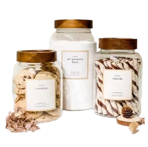 Coperchio in legno di Acacia vetro grande barattolo per microonde contenitore di conservazione della cucina <span class=keywords><strong>Set</strong></span> per la conservazione della farina di grano per le occasioni di matrimonio - Product Image 1