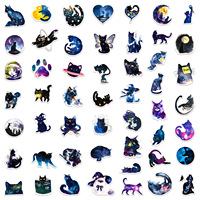 50Pcs Cartoon Starry Sky Black Cat Graffiti Stickers for Bottle Wall Decor Cute Kitty Sticker
