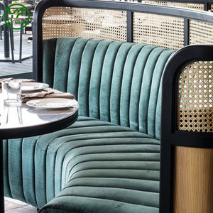 Sofá de terciopelo acanalado azul de lujo personalizado para restaurante con asientos de ratán para restaurante - Product Image 6
