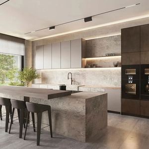 Cuisine modulaire sur mesure avec portes shaker blanches modernes et comptoir en marbre pour villa - Product Image 3